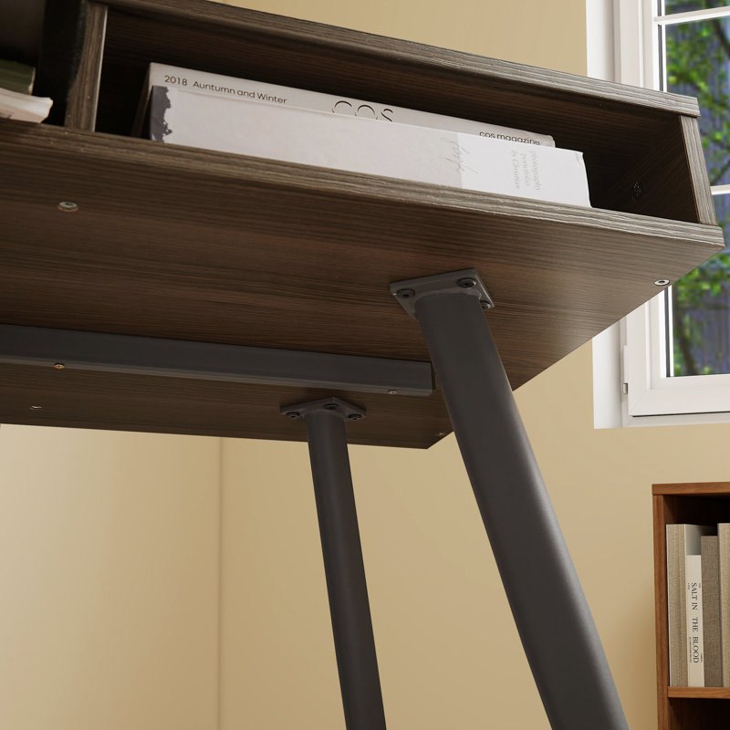 Mid-Century Modern Writing Desk With Drawer And Usb Ports&Power Outlet, Walnut