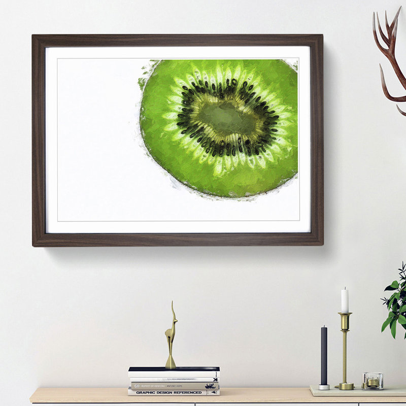 A Slice Of Kiwi Fruit - Single Picture Frame Painting, 33cm H x 45cm W x 2cm D, Walnut Framed