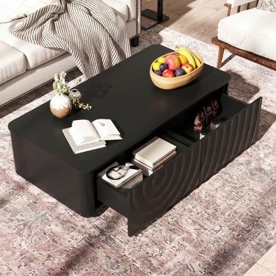 Table basse 47 "moderne avec texture ondulée et 2 tiroirs, centre de table rectangulaire