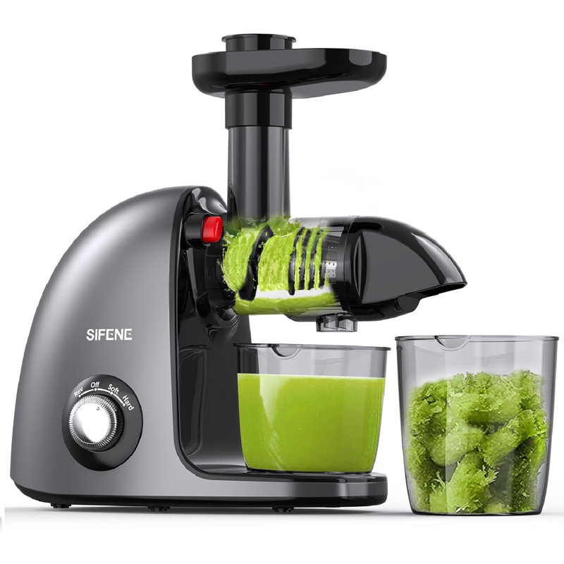 SiFENE Cold Press Juicer: Slow Masticating, High Yield, Quiet, Anti-Clog, Easy Clean, Gray, Red