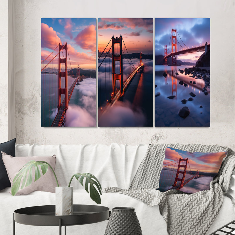«San Francisco Golden Gate Dream», 3 pièces sur toile, Toile tendue, H 20 po x l 36 po