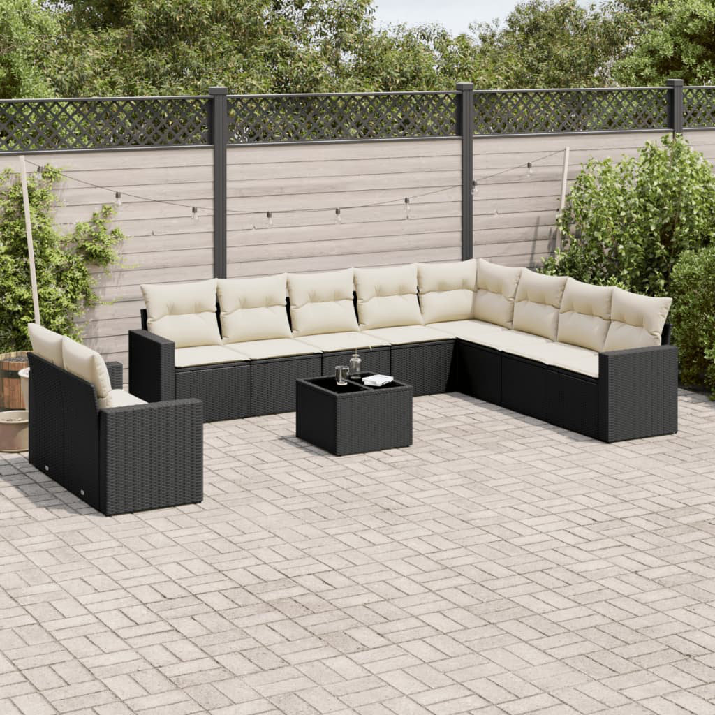 Vidaxl 11-Tlg. Garten-Sofagarnitur Mit Kissen Schwarz Poly Rattan 26