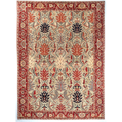 Tapis Serapi noué à la main 9 x 12 po, tapis en laine afghane, tapis floral traditionnel rouge, tapis classique fait à la main