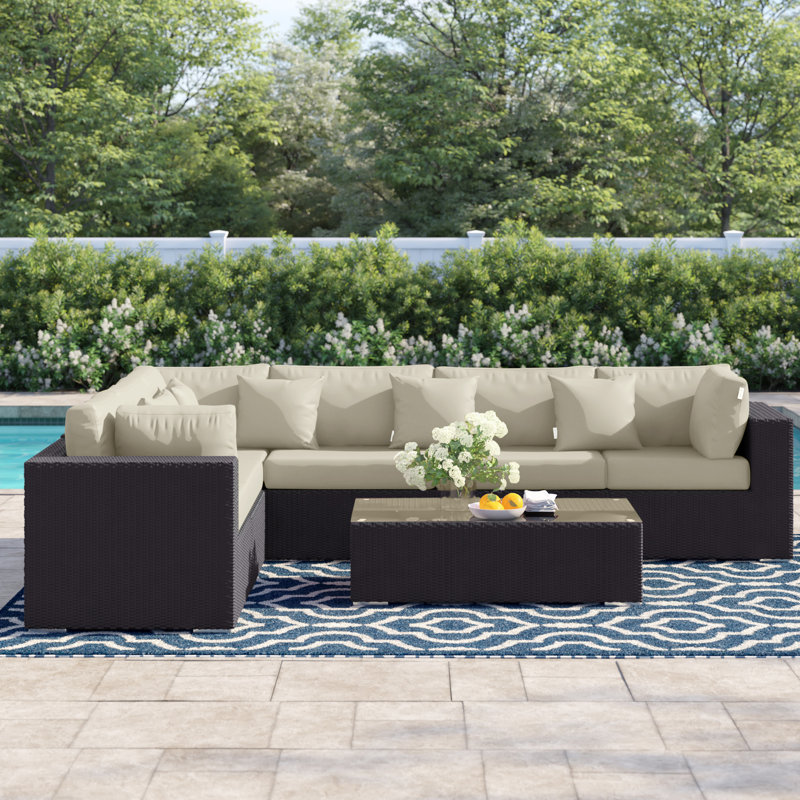 Convene Collection 7-Piece Outdoor Patio Sectional Set in Espresso, Beige