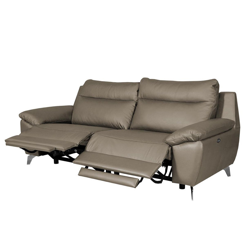 Edema Genuine Leather 2 Seater Reclining Sofa, Taupe, 3