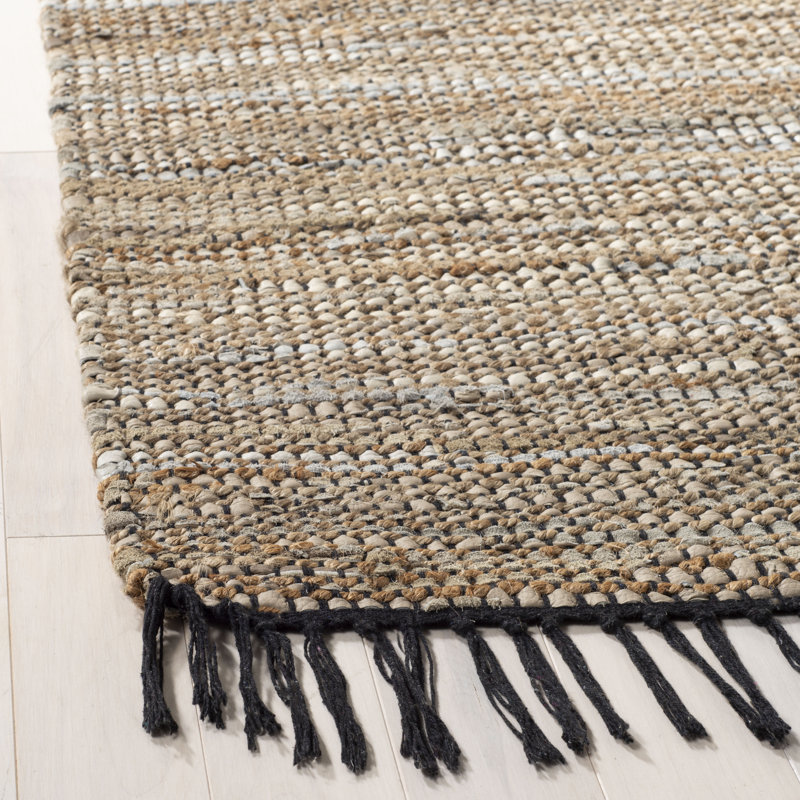 Marty Vintage Leather Hand Woven Leather, Jute, And Cotton Solid Color Rug, Square 6'