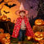 Ensemble 2 pièces de cape de sorcière d'Halloween pour enfants + chapeau, costume d'Halloween à cinq branches-130196278