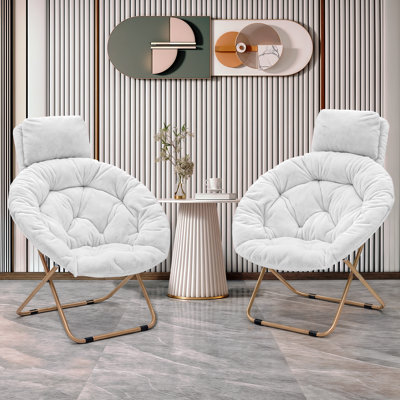 Chaises de soucoupe rondes rembourrées avec appui-tête, chaises longues pliantes confortables, chaises Papasan Moon