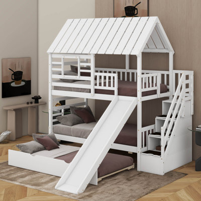 Twin Over Twin Bunk Bed With Trundle And Slide
