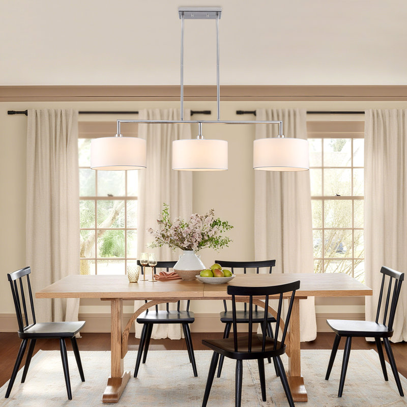 Luminaire suspendu linéaire pour îlot de cuisine à 3 lumières de 47 po avec abat-jour tambour blanc pour le salon de la salle à manger