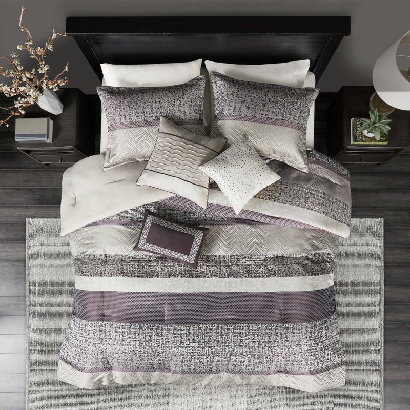 King Bedding - 7 Piece, Purple Luxury Comforter Piece, Purple