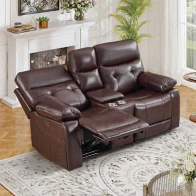 74.8" Wide Classic Power Reclining Loveseat - Top Grain Leather with Dual Recline, Storage Console, Cup Holders & USB Ports