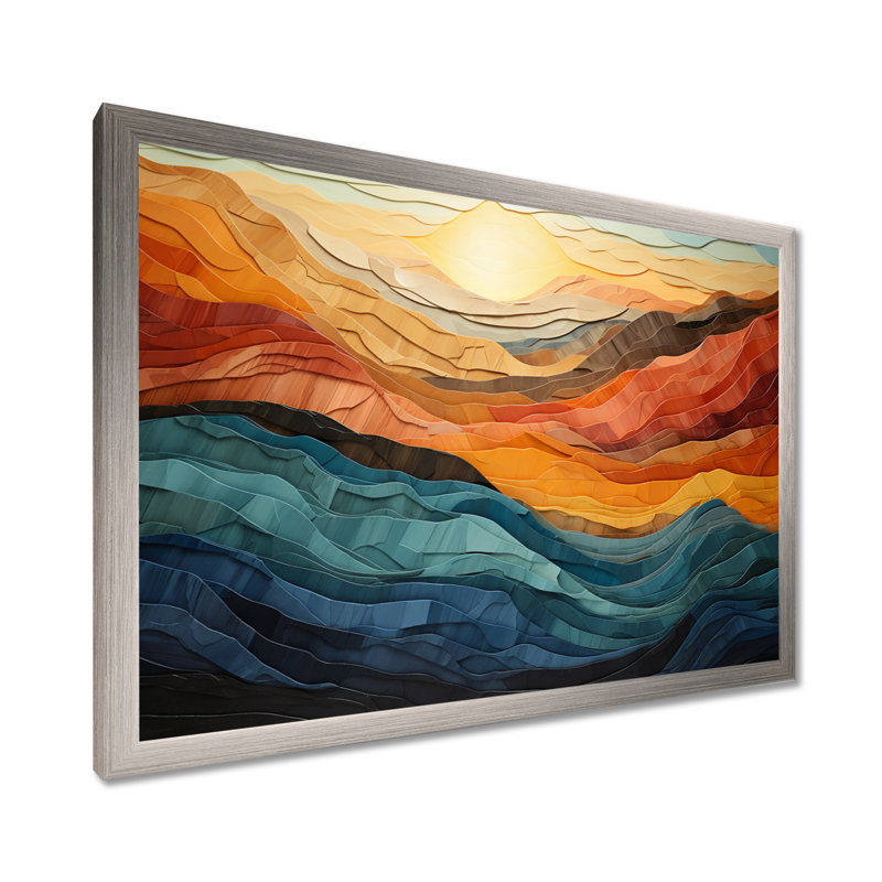 Paysage de montagnes corail bleu sarcelle audacieux - art mural montagne - vallée de Bold, H 34 po x l 44 po, Argent argent