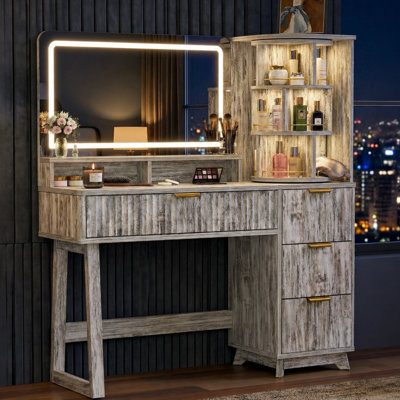 47.3" Makeup Vanity Desk With Lighted Mirror & 360° Storage Shelf