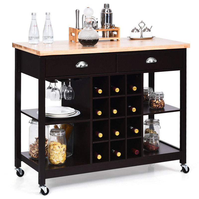 Solid Wood Top Kitchen Cart, Brown