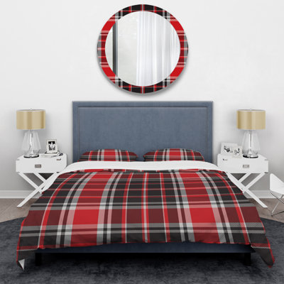 Red And Black Checked Tartan Polyester Plaid Duvet Cover