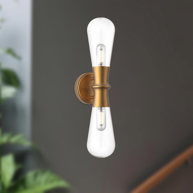 Aged Gold Outdoor Wall Sconce with Bubble Glass Shades