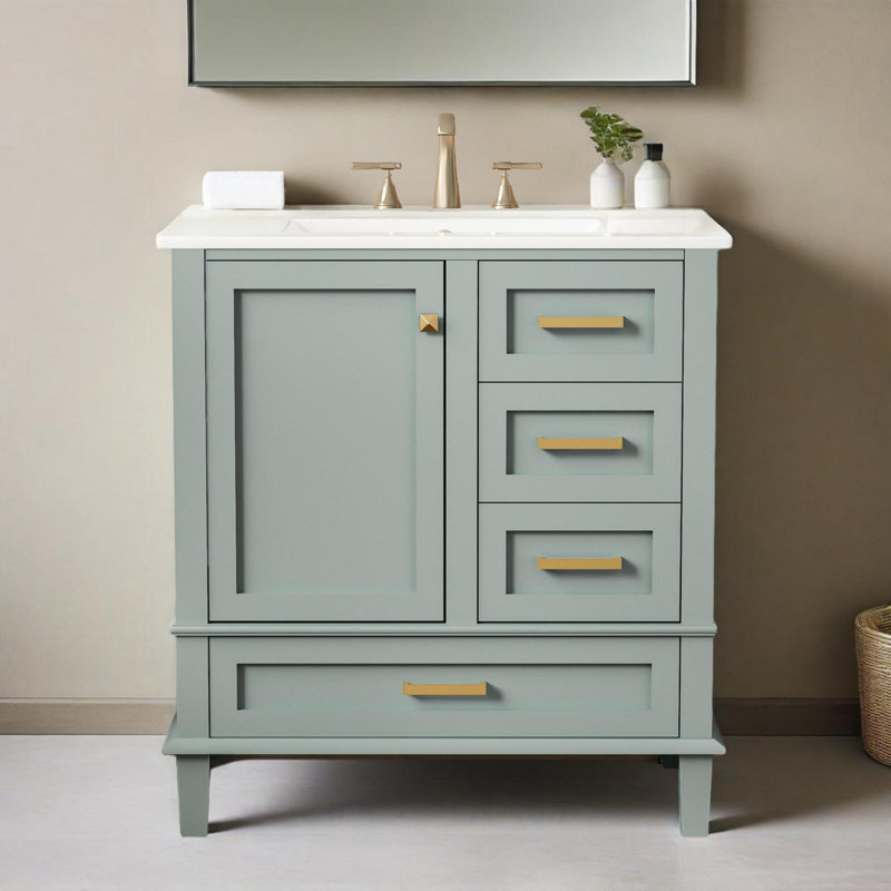 Ensemble d'armoire de salle de bain moderne 30 "avec lavabo, porte à fermeture douce et 3 tiroirs
