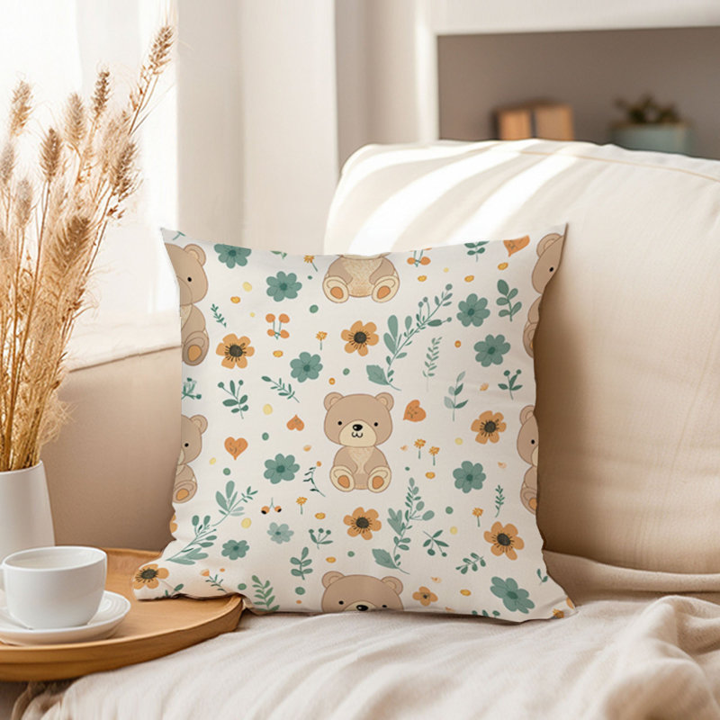 Cute Teddy Bear Pattern I Pillow Cover, 16"H x 16"W