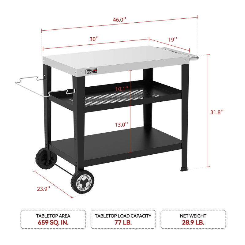 Royal Gourmet Movable 3-Shelf Grill Table with Removable Trash Bag Holder