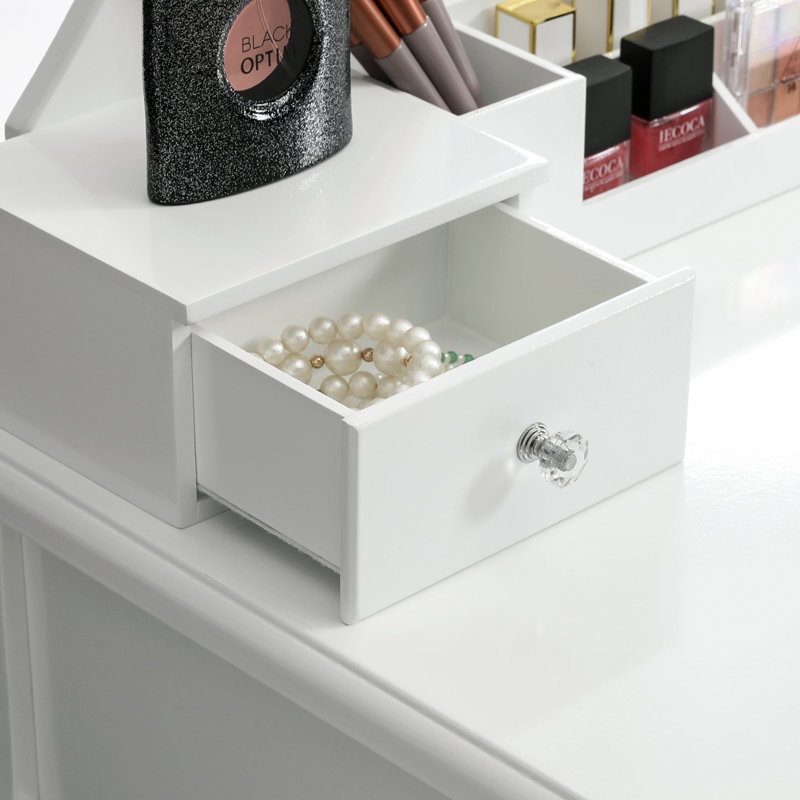 Ensemble coiffeuse et tabouret en bois Pylesville, Blanc
