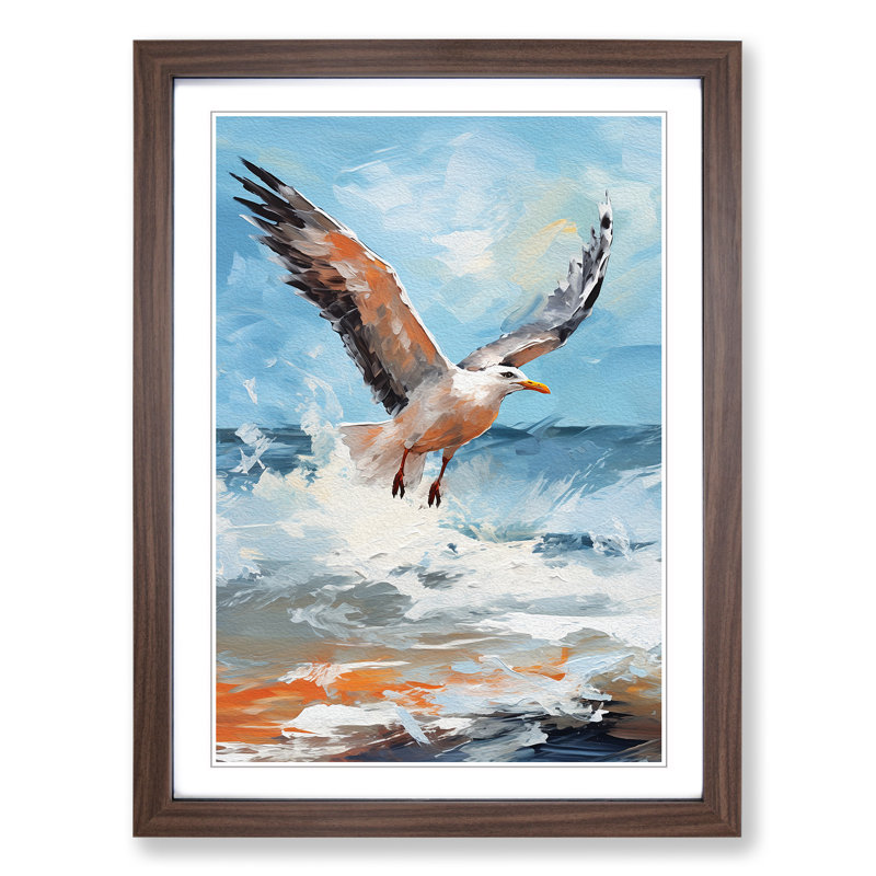 Seagull Gestural 1 Piece Single Picture Frame Wall Art, 64cm H x 46cm W x 2cm D, Walnut