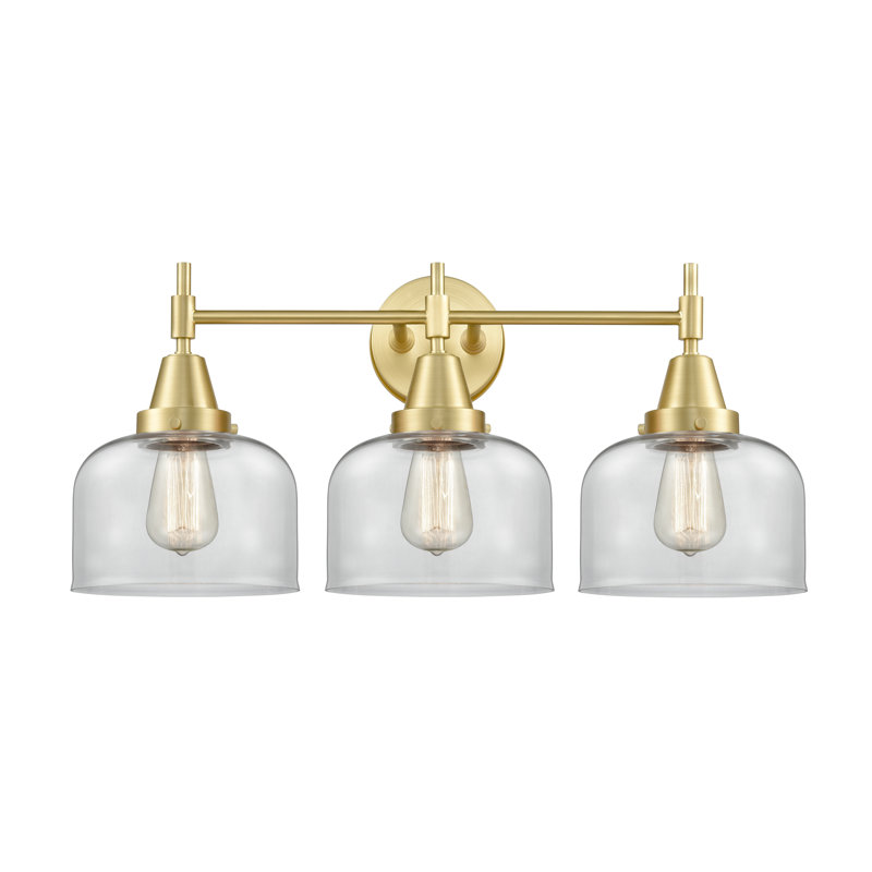 Éclairage pour meuble-lavabo à 3 lumières à intensité variable Gayle, Laiton satiné, Ampoule DEL rétro 4 watts, Transparent