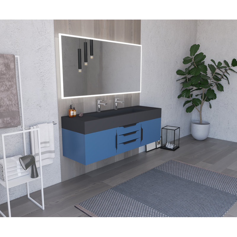 Nile 60" Wall-Mounted Single Bathroom Vanity Set, Chrome, Gray, Blue