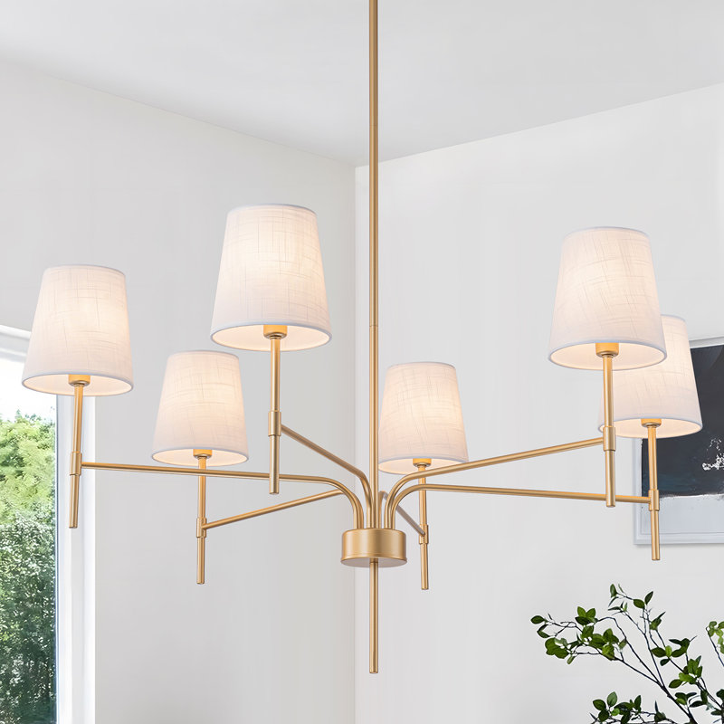 Agathon Transitional Modern Chandelier With White Fabric Shades, Gold