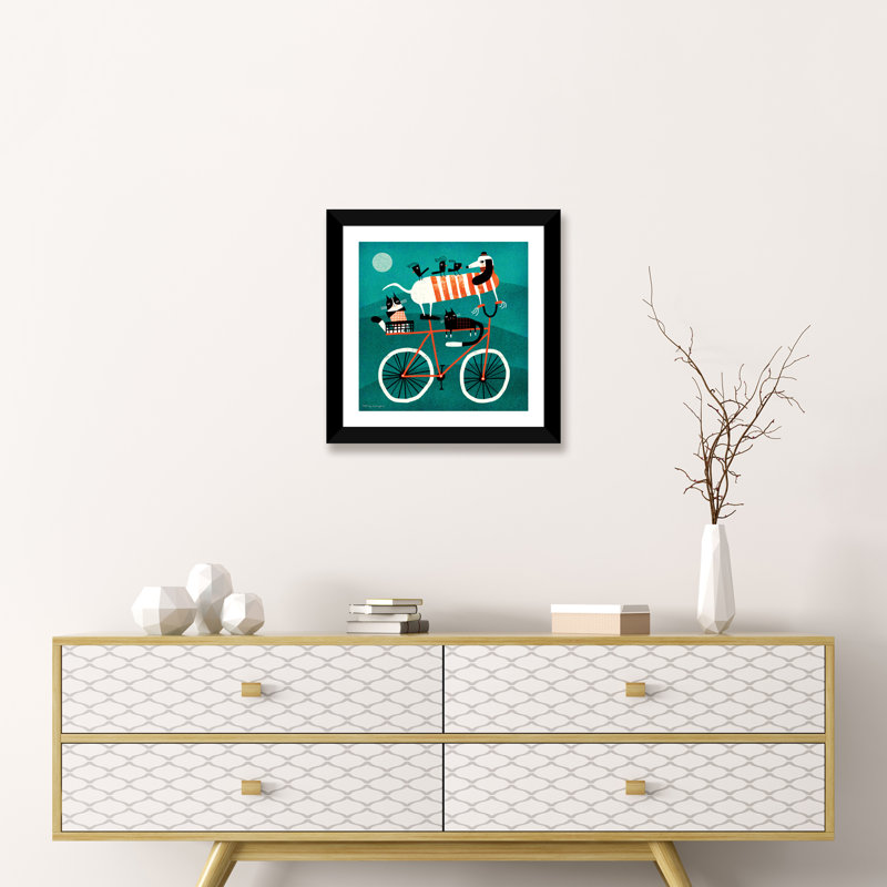 «Bike Journey» par Terry Runyan - impression, H 16 po x l 16 po x p 1 po, Papier encadré noir, Blanc