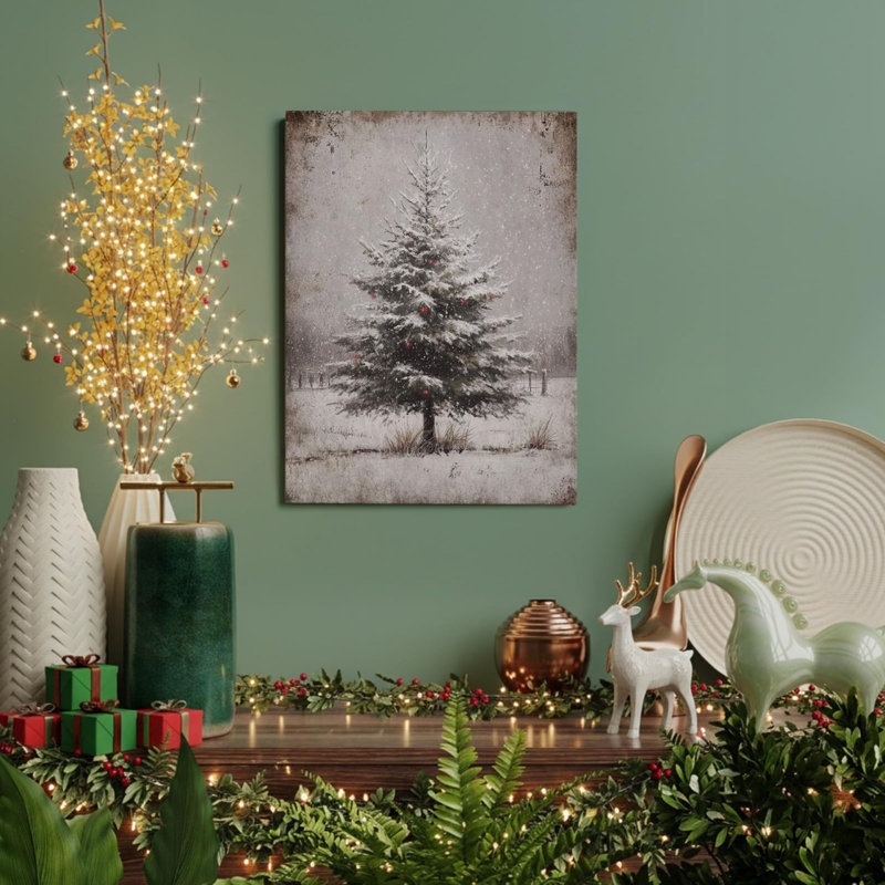 Art mural 16 po x 20 po Rustic Evergreen & Christmas