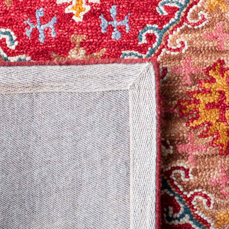 Tapis en laine / coton touffeté à la main en rouge / or Southwestern, Rectangle 3 pi x 5 pi