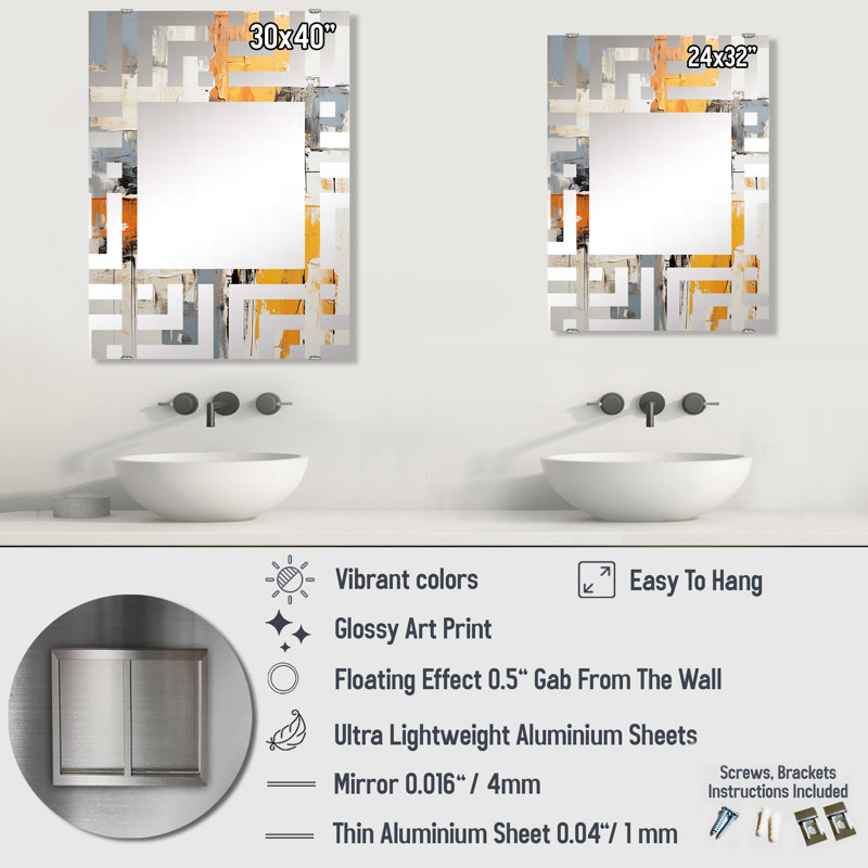 Miroir mural Sleiman - Collages abstraits décoratifs MIR131606, 40 po x 30 po