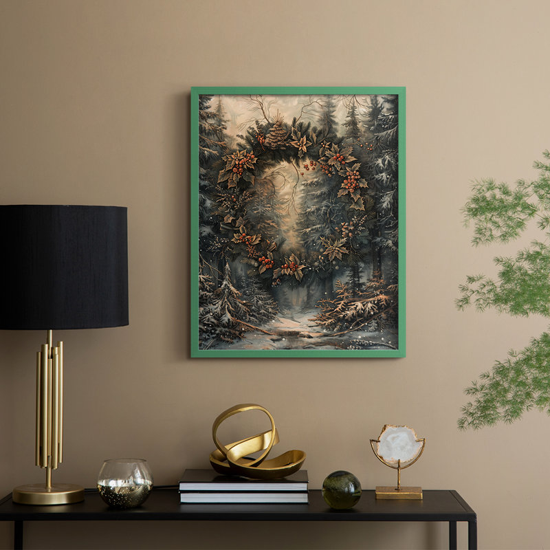 «Christmas Holiday» DCXXVI, reproduction d'art encadrée - bois massif, H 21 po x l 17 po, Vert