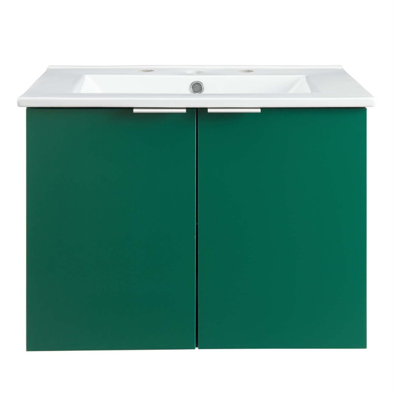 Maybelle 24" Wall-Mount Bathroom Vanity, Green/White