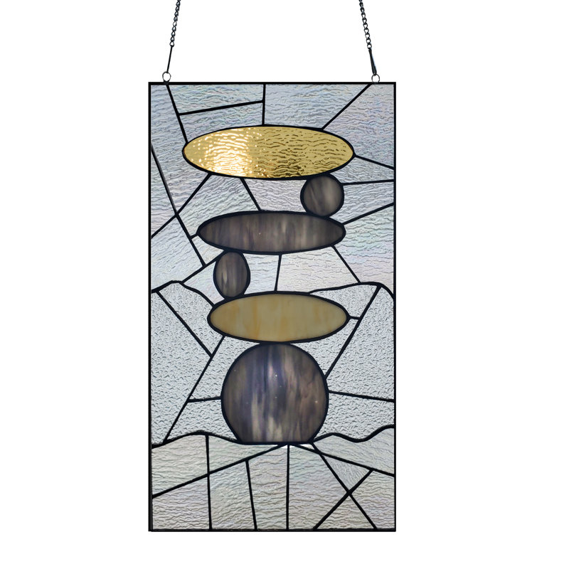 18"H Namaste Stacked Stones-Stained Glass Window Panel