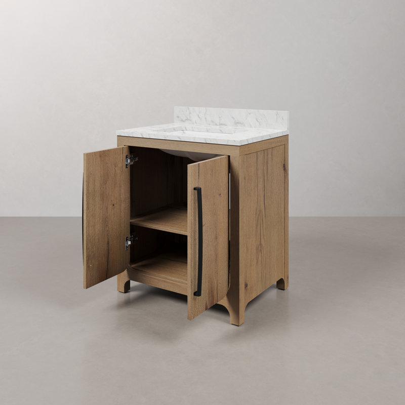 Graelyn 30 In. Single Rectangle Sink Bathroom Vanity With Engineered Carrara White Marble Top In Weathered Oak