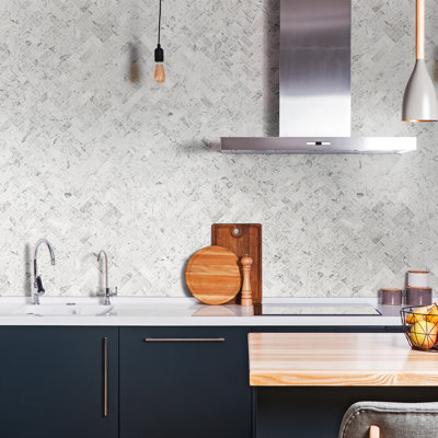 Carrara White Herringbone 12 in. x 12 in. Honed Marble Mosaic Floor and Wall Tile