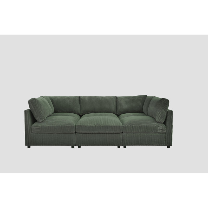 Grandmie Corduroy Upholstered Modular Sectional, Dark Green Corduroy
