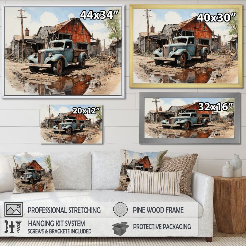 The Great Depression Achromatic II - Transportation Canvas Art Print, H 16 po x l 32 po x P 1 po, Cadre flottant doré