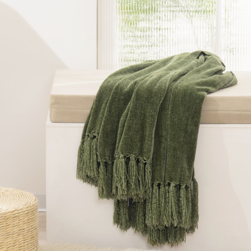 Jeté en chenille douce, L 80 po x l 60 po, Vert olive
