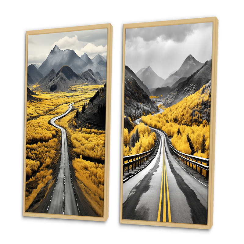«Road Through Yellow Prairies», 2 pièces, Encadrement brun, H 24 po x l 20 po
