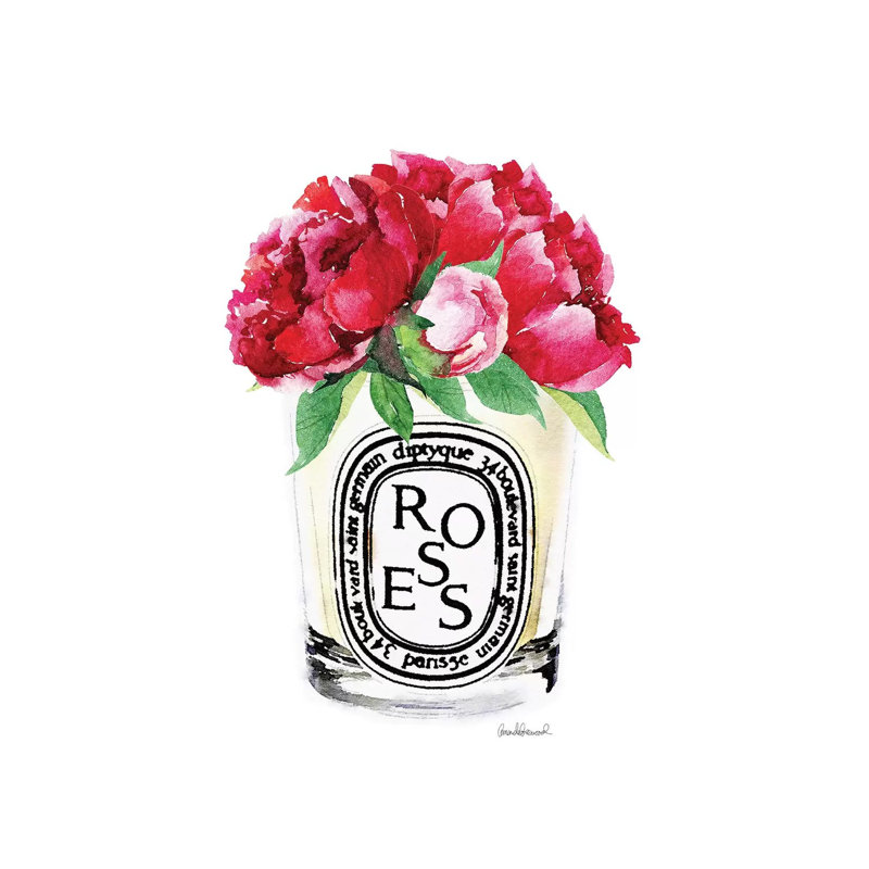 Candle With Deep Pink Peonies - Wrapped Canvas Painting, 66.04 cm H x 66.04 cm W x 3.175 cm D