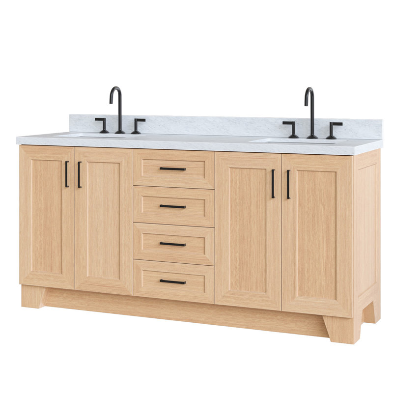 73 IN.  Single Bathroom Vanity, Rectangular, Natural Oak, Carrara Marble