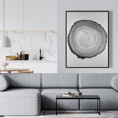 Grayscale Round Wood Log Print On Canvas