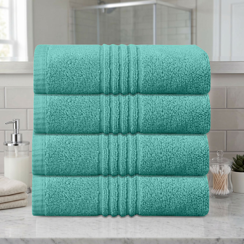 Ensemble de serviettes de salle de bain 100% coton 100% coton zéro torsion Robbs Home Weavers 500 g / m², 16 po x 24 po (4) (4 serviettes à main), turquoise