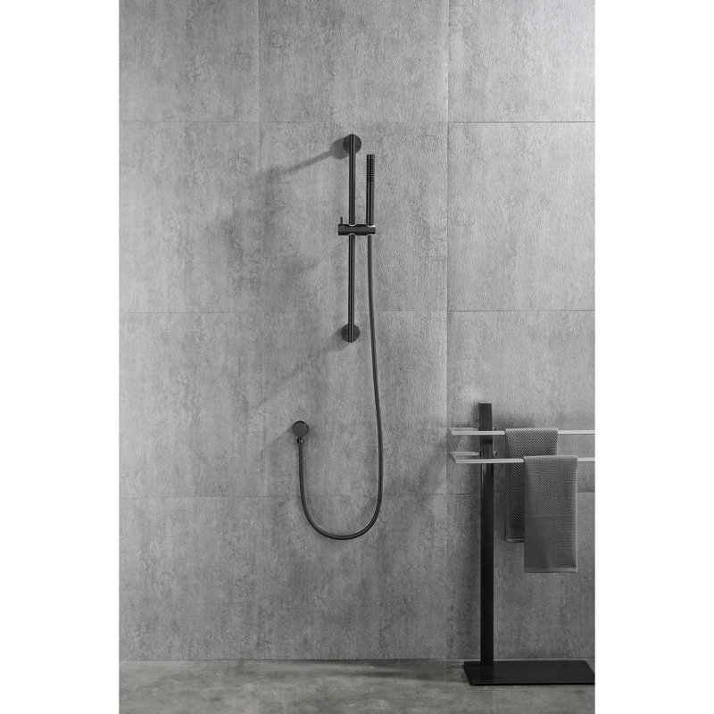 28-inch Slide Bar Shower With 59-inch Hose - Adjustable Height Head Nozzles, Stainless Steel Matte Black Design Look