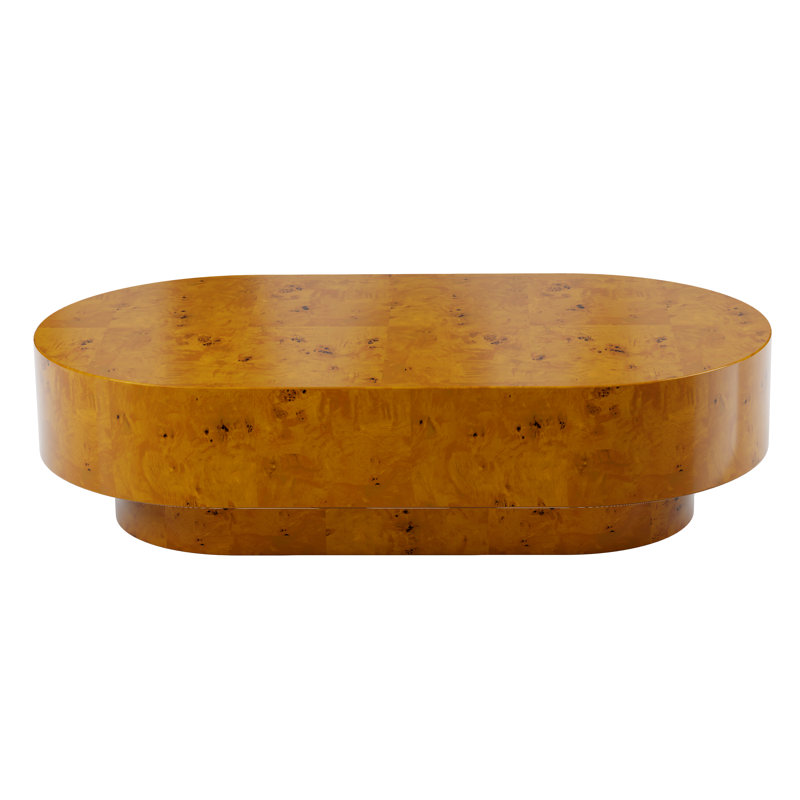 Table basse ovale en bois massif de 43,7 po avec piédestal robuste en bois massif de style Mid-Century pour salon
