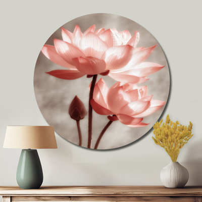 Radiant Lotus Blooms - décoration murale ronde florale en métal