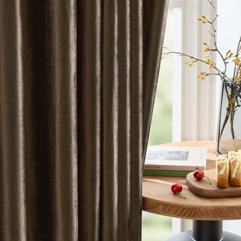 Velvet Blackout Thermal Curtain Panel –  Room-Darkening Grommet Solid Color Drapes for Living Room Bedroom (Set of 2), Brown